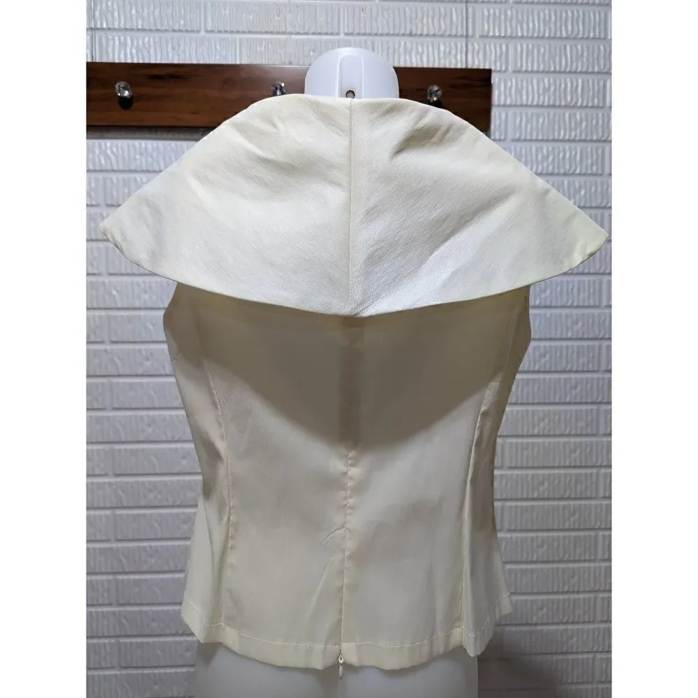 R And M Richards Vintage Women's Cream V-Neck Ruched Crossover Blouse Top Size P